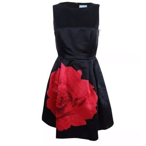 Cece Clairbone Black Red Rose Silky Dress Sz 6